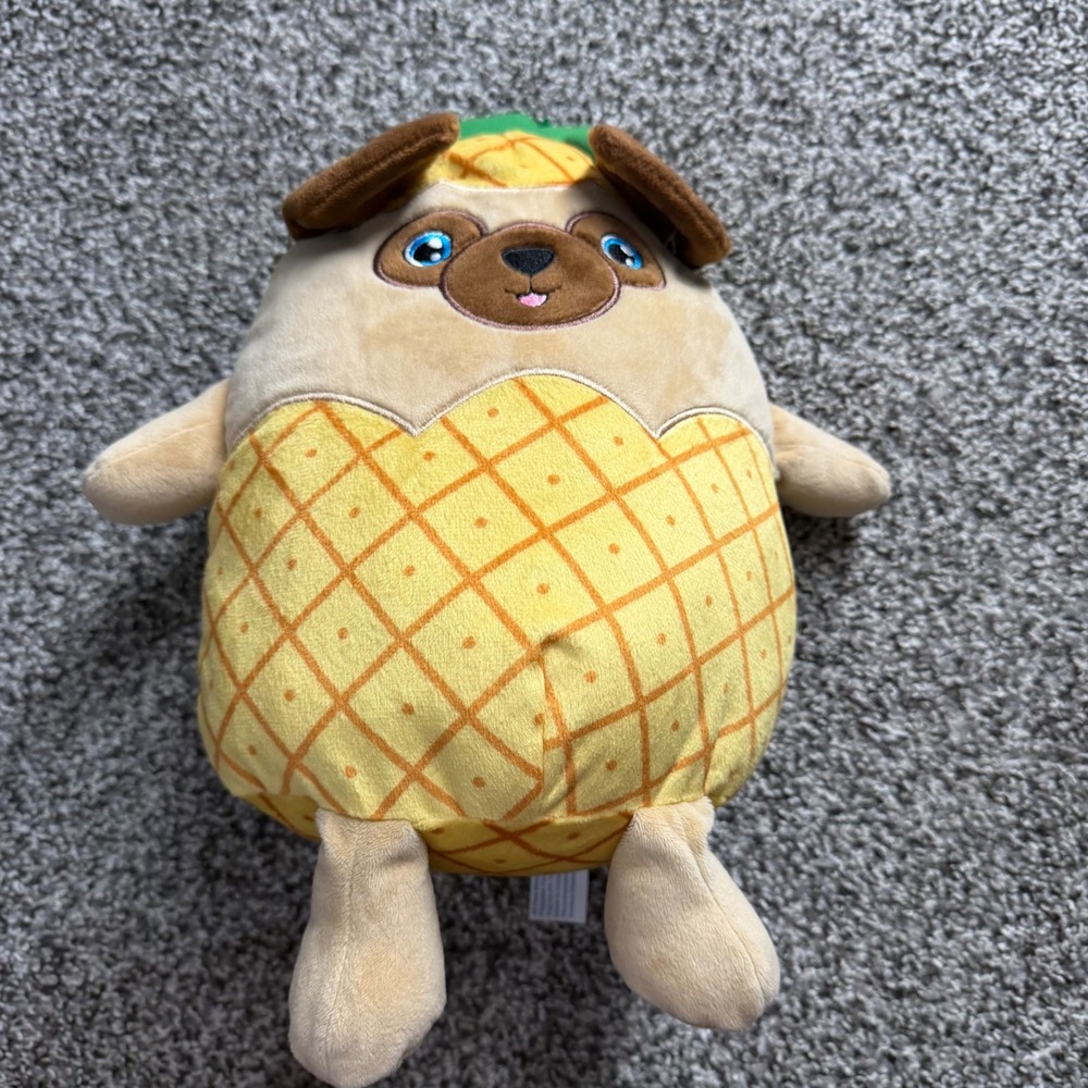 Hugfun Pineapple Pug Plush 10" Fruit Costume Stuffed Animal Polyester Yellow